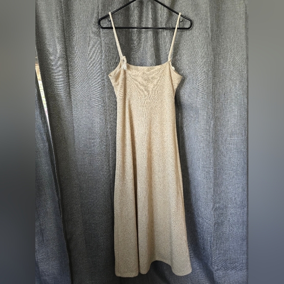 Free People Rope Strap Knit A Line Midi Dress Tan Size S Beach Vibes - Picture 3 of 5